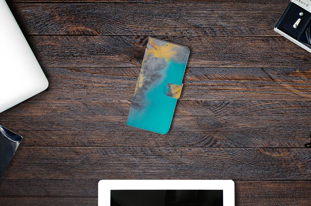 Motorola Moto G9 Plus Bookcase Marble Blue Gold