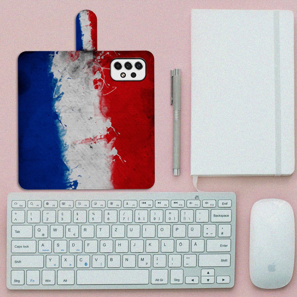 Samsung Galaxy A53 Bookstyle Case Nederland met artistiek ontwerp van de Nederlandse vlag en toetsenbord.