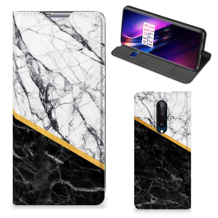 OnePlus 8 Standcase Marmer Wit Zwart - Origineel Cadeau Man