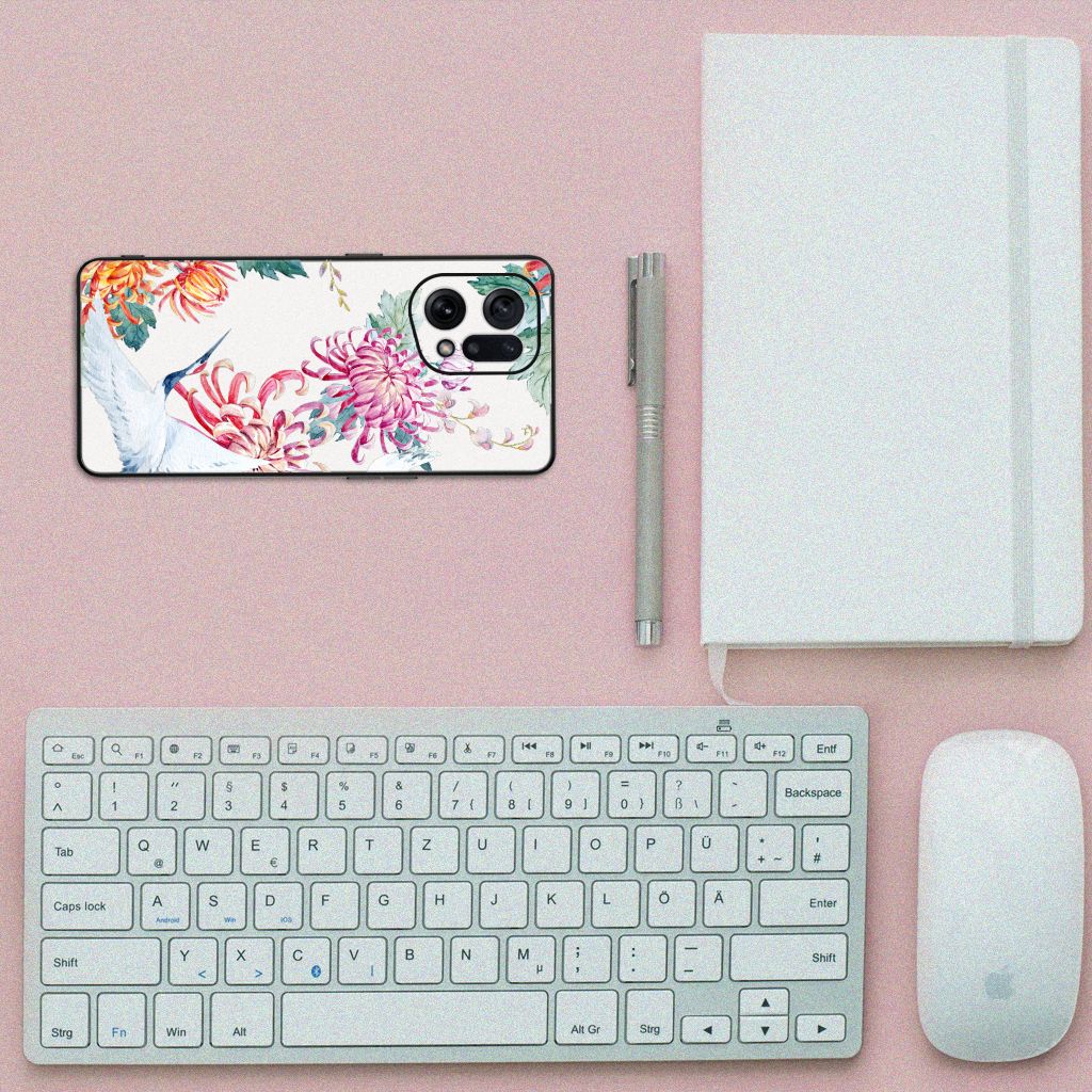 OPPO Find X5 Dierenprint Telefoonhoesje Bird Flowers B2C Telecom