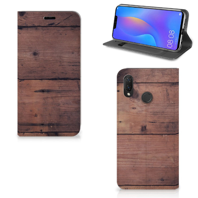 Huawei P Smart Plus Book Wallet Case Old Wood