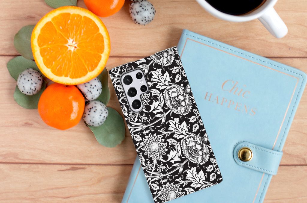 Samsung Galaxy S22 Ultra Smart Cover Black Flowers - B2C Telecom
