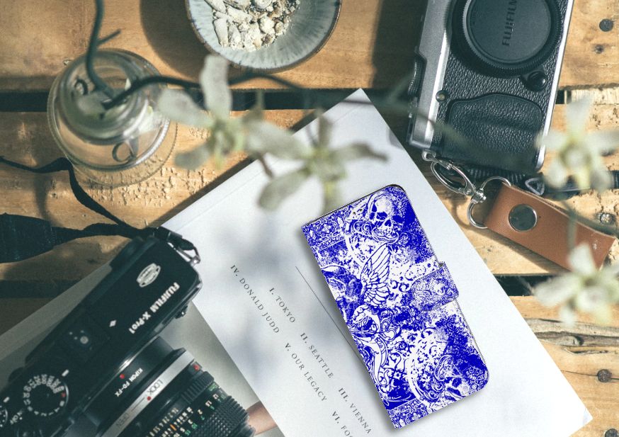 Telefoonhoesje met Naam Samsung Galaxy A20s Angel Skull Blauw