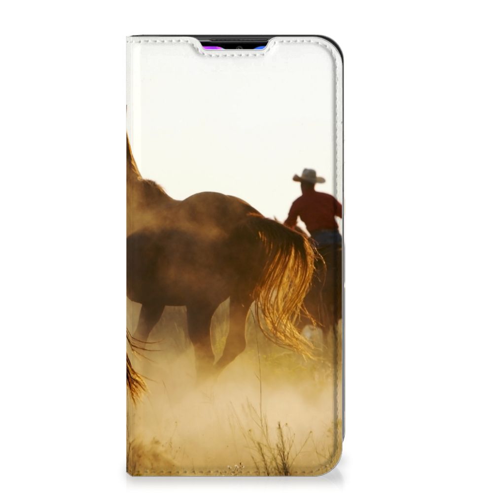 Xiaomi Redmi 9 Hoesje maken Design Cowboy met paarden en cowboy in de ondergang van de zon.