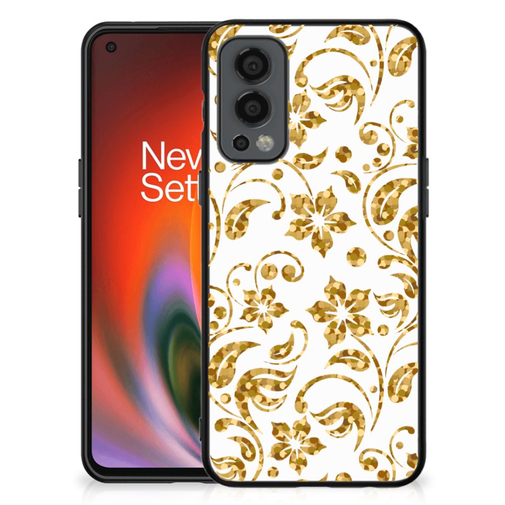 OnePlus Nord 2 Bloemen Hoesje Gouden Bloemen
