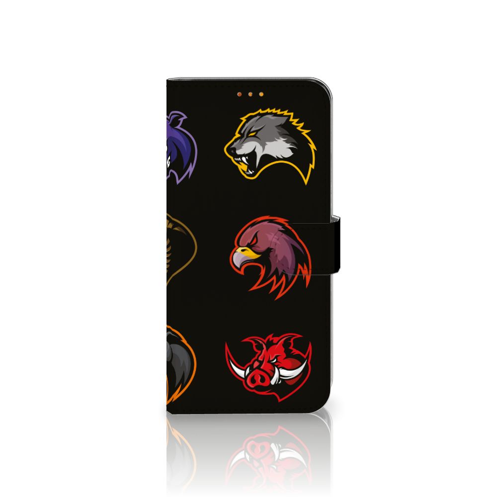 Poco F3 | Xiaomi Mi 11i Leuk Hoesje Cartoon met diverse cartoon dieren hoofd dessins op zwarte achtergrond.