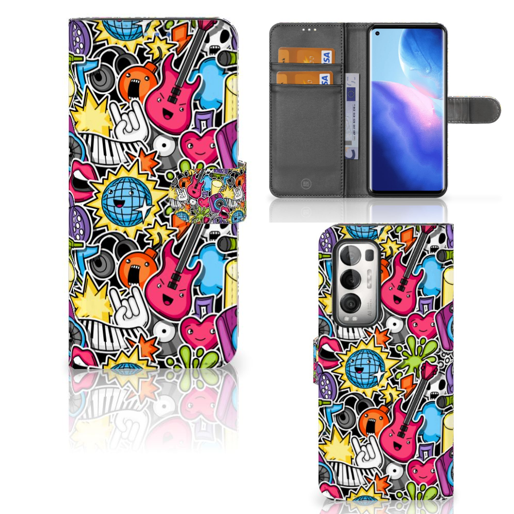 OPPO Find X3 Neo 5G Wallet Case met Pasjes Punk Rock