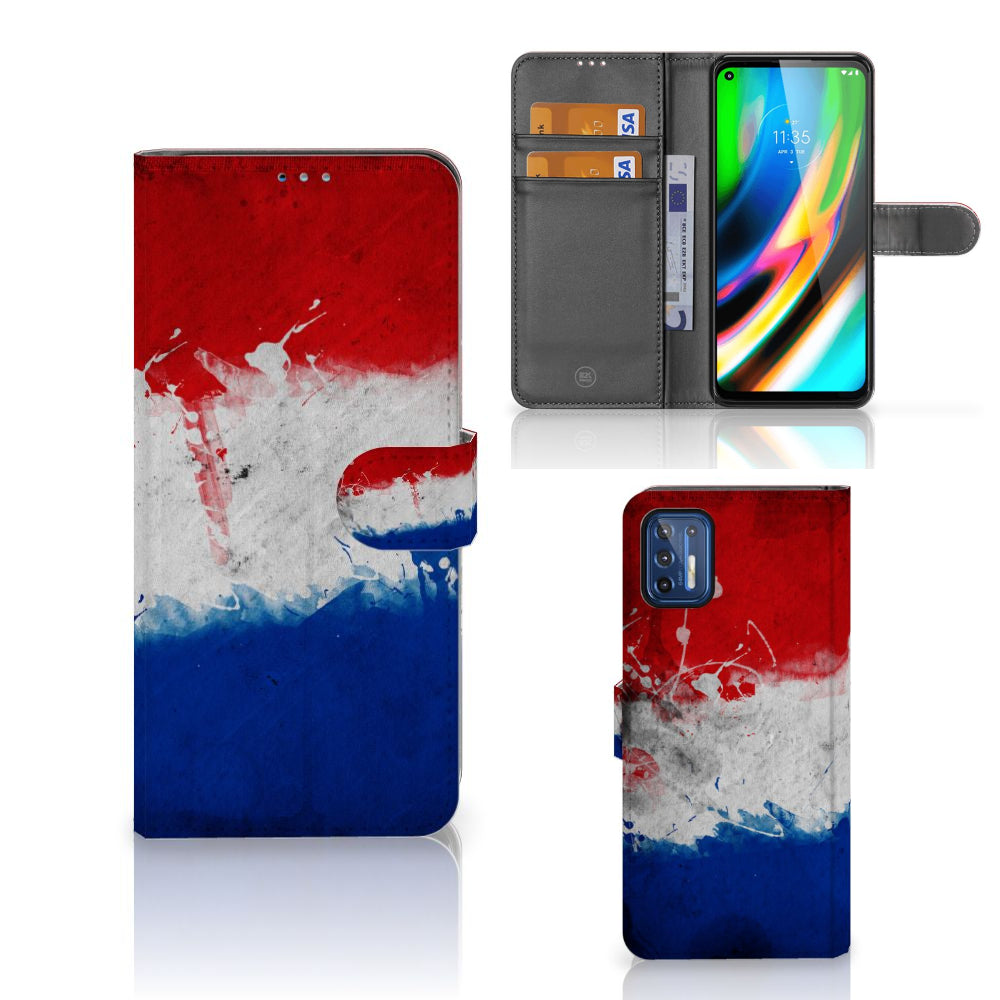 Motorola Moto G9 Plus Bookstyle Case Nederland met design van de Nederlandse vlag en pasjeshouder