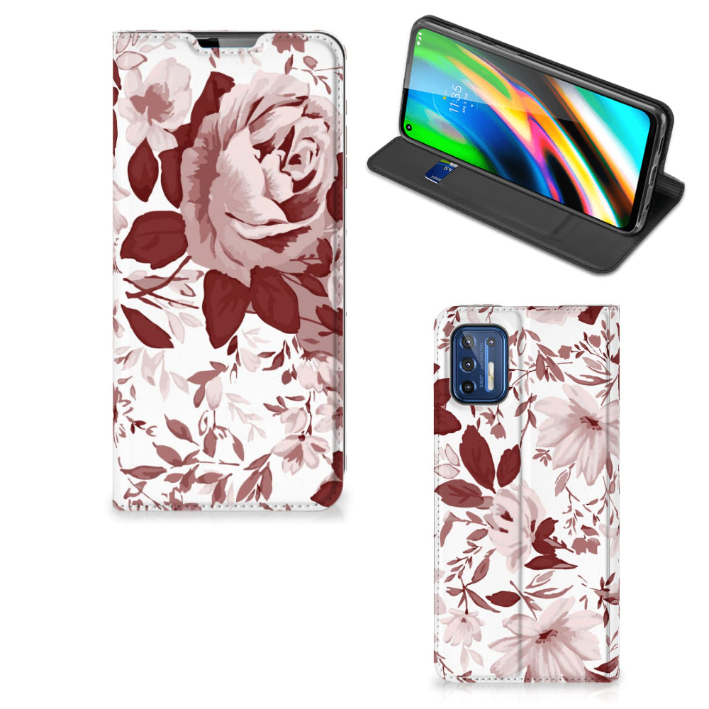 Bookcase Motorola Moto G9 Plus Watercolor Flowers