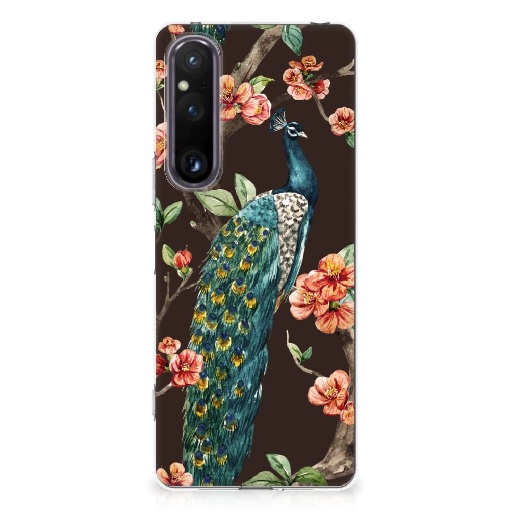 Sony Xperia 1 V TPU Hoesje Pauw met Bloemen