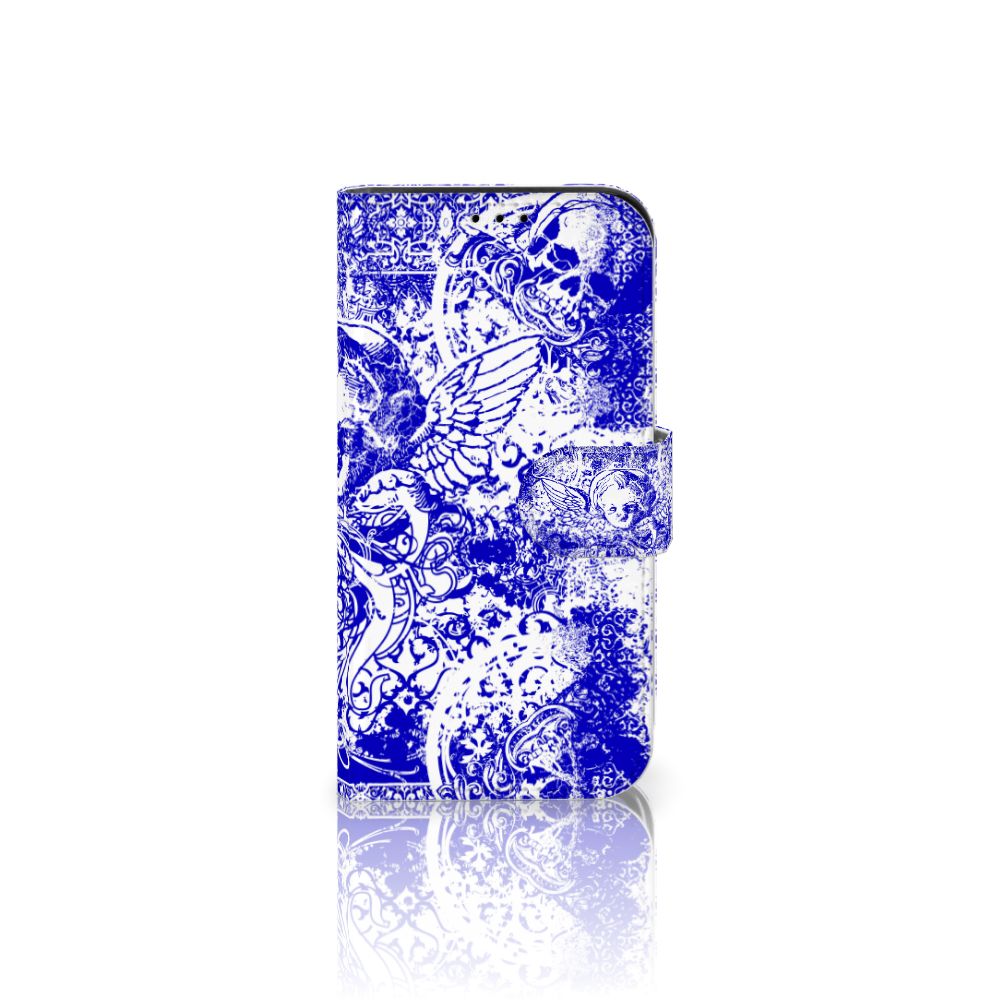 Telefoonhoesje met Naam iPhone 13 Mini Angel Skull Blauw