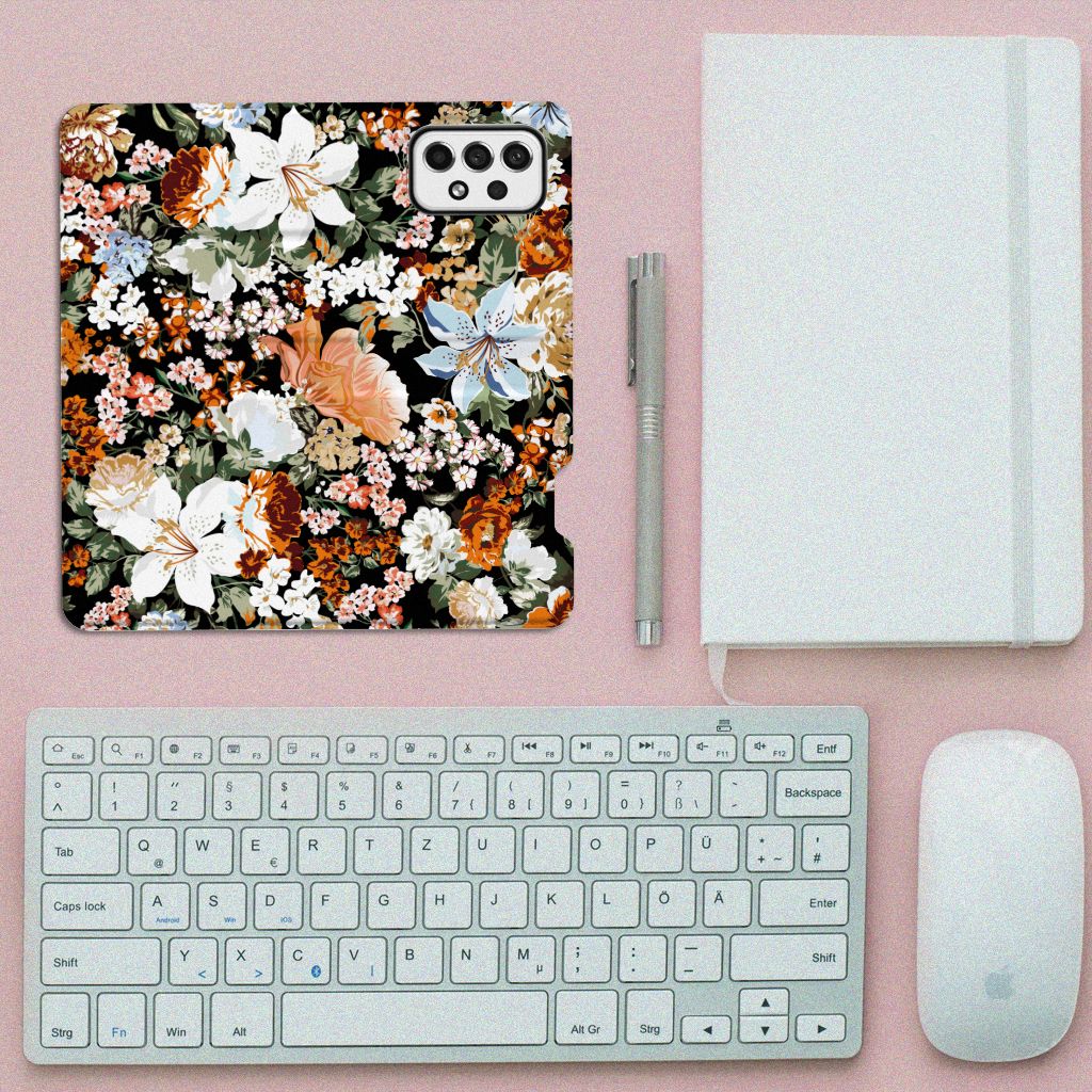 Smart Cover voor Samsung Galaxy A73 Dark Flowers - B2C Telecom
