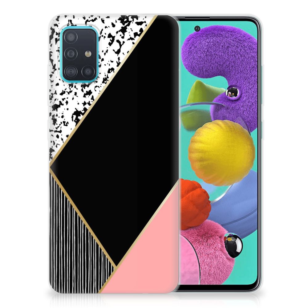 Samsung Galaxy A51 TPU Hoesje Zwart Roze Vormen