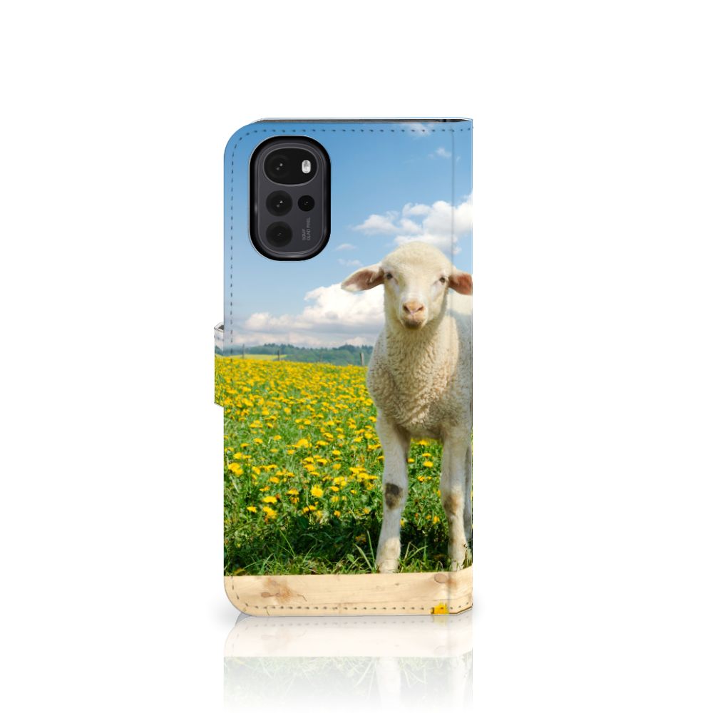 Motorola Moto G22 Telefoonhoesje met Pasjes Schaap en Lammetje