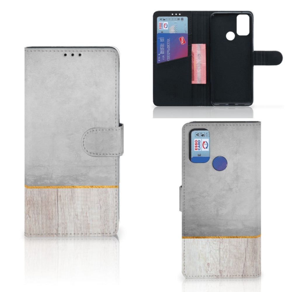 Alcatel 1S (2021) Book Style Case Wood Concrete