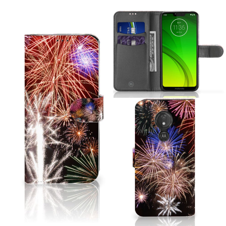 Motorola Moto G7 Power Wallet Case met Pasjes Vuurwerk