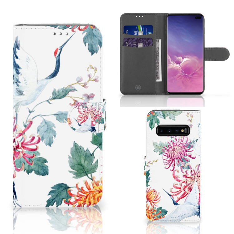 Samsung Galaxy S10 Plus Telefoonhoesje met Pasjes Bird Flowers