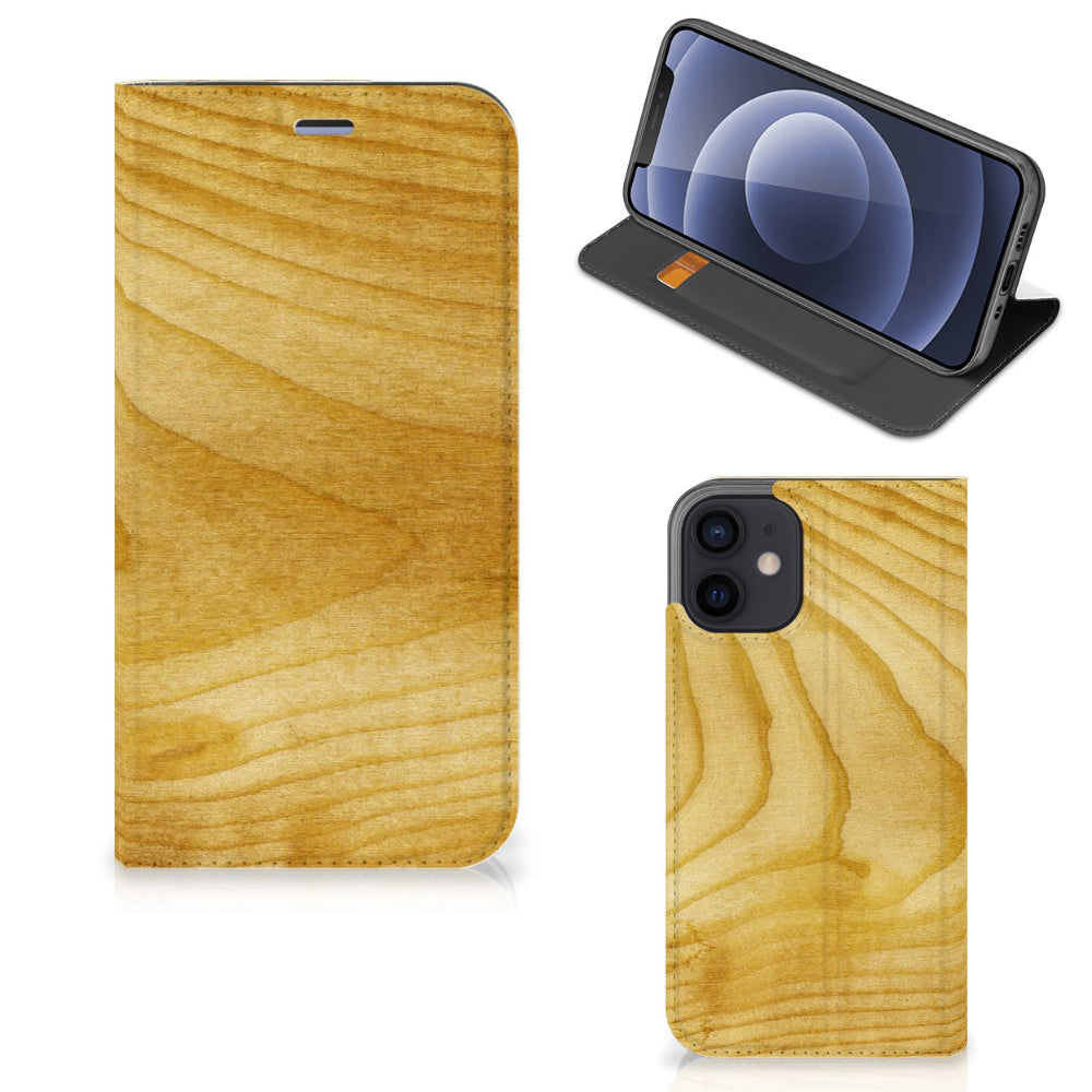 iPhone 12 Mini Book Wallet Case Licht Hout