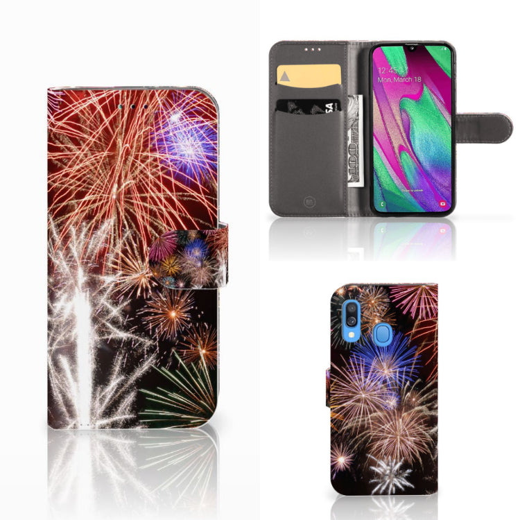 Samsung Galaxy A40 Wallet Case met Pasjes Vuurwerk