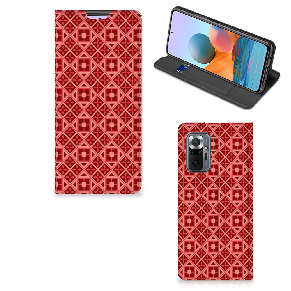 Xiaomi Redmi Note 10 Pro Hoesje met Magneet Batik Rood