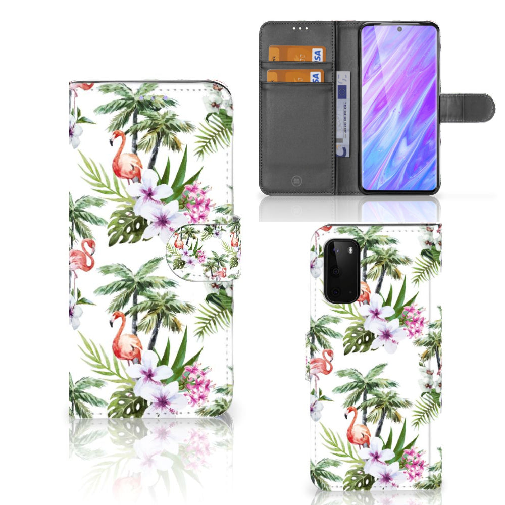 Samsung Galaxy S20 Telefoonhoesje met Pasjes Flamingo Palms