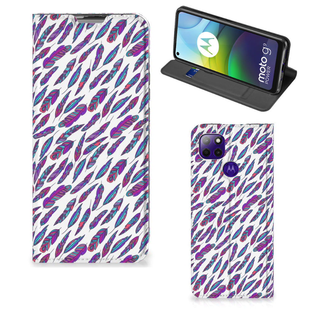 Motorola Moto G9 Power Hoesje met Magneet Feathers Color