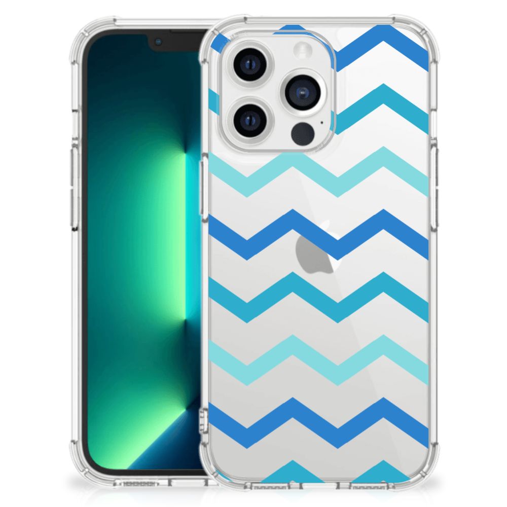 iPhone 13 Pro Max Doorzichtige Silicone Hoesje Zigzag Blauw - B2C Telecom