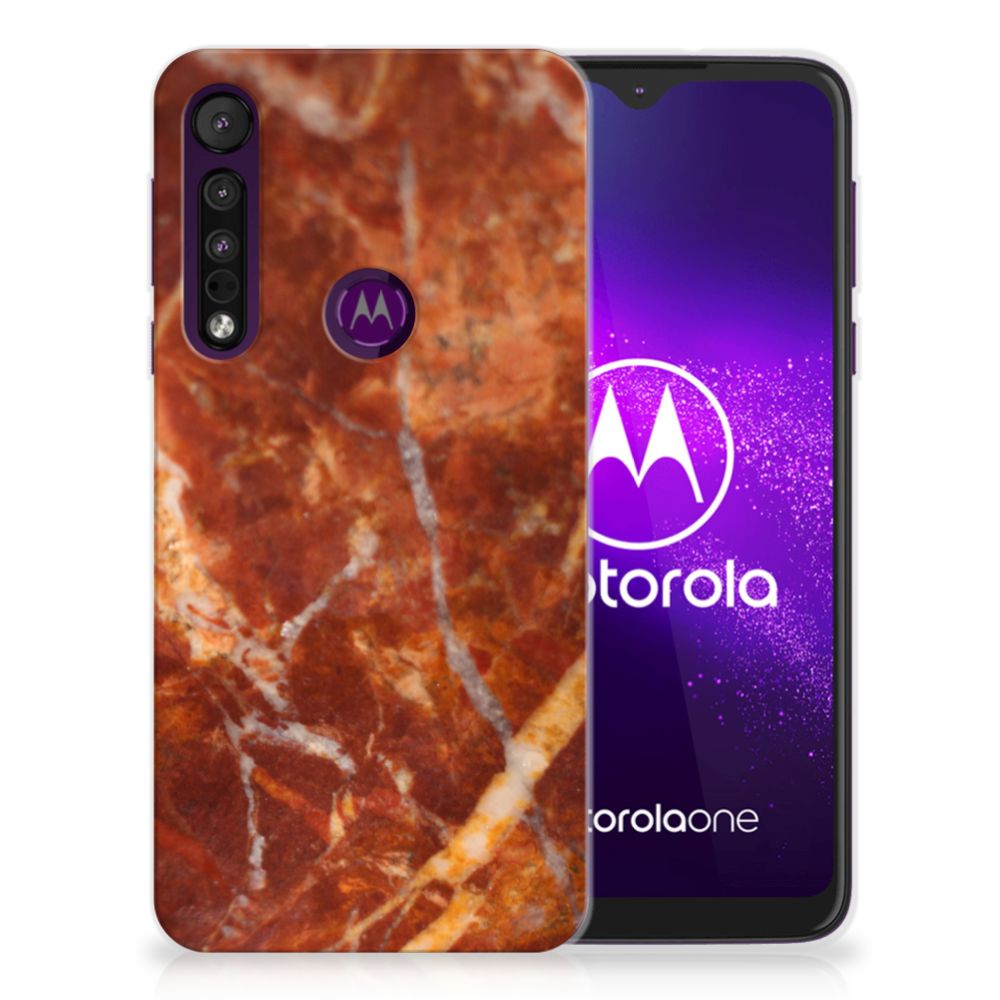 Motorola One Macro TPU Siliconen Hoesje Marmer Bruin