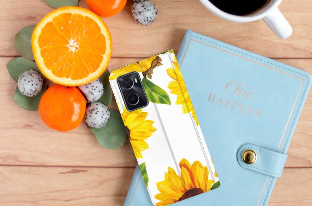 Smart Cover voor OPPO A96 | A76 Zonnebloemen - B2C Telecom