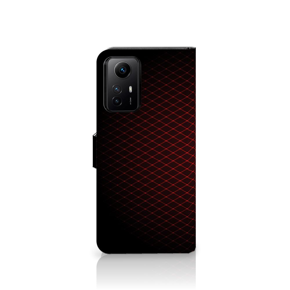 Xiaomi Redmi Note 12S Telefoon Hoesje Geruit Rood met stijlvolle ruiten en een krachtig zwart-rood design.