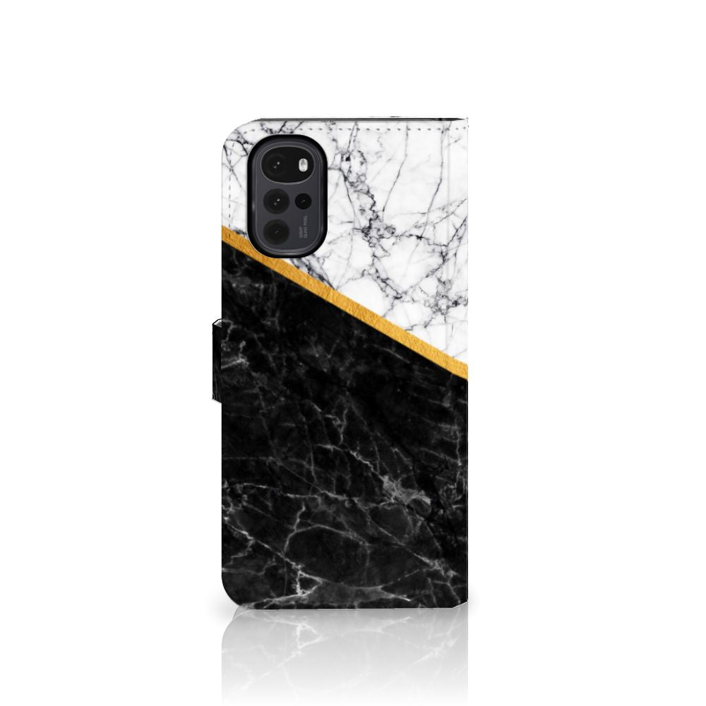 Motorola Moto G22 Bookcase Marmer Wit Zwart - Origineel Cadeau Man