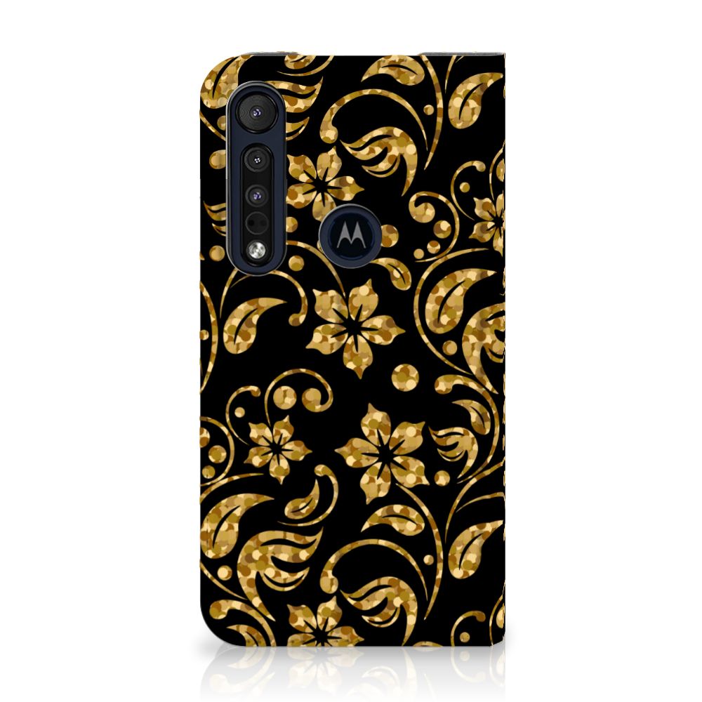 Motorola G8 Plus Smart Cover Gouden Bloemen - B2C Telecom