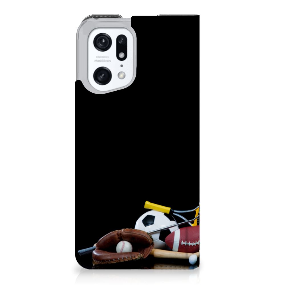 OPPO Find X5 Pro Hippe Standcase Sports with various sports equipment design.