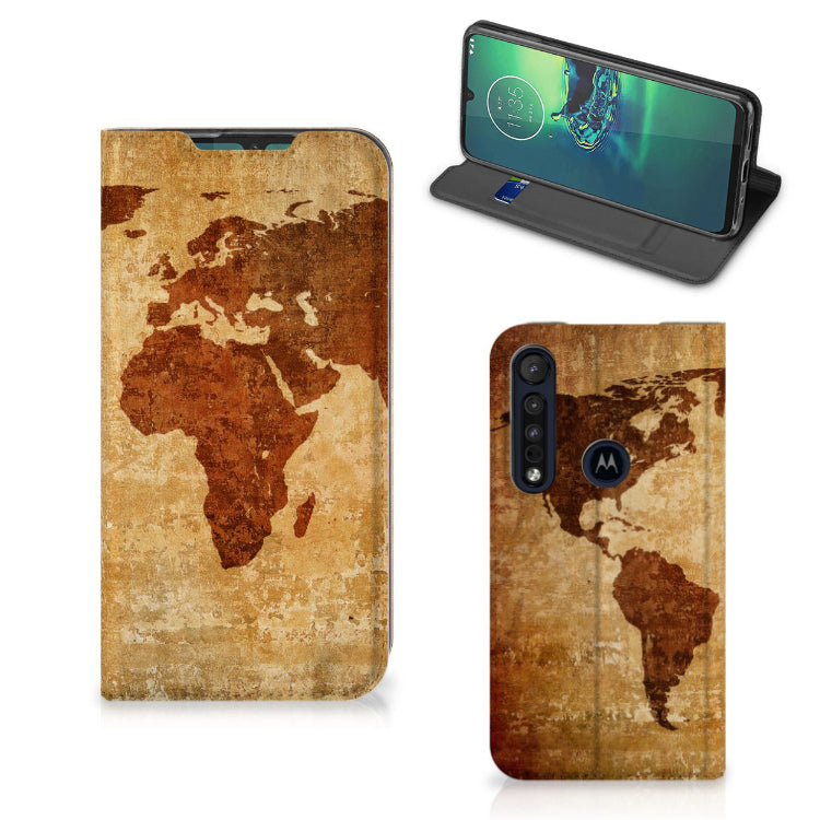 Motorola G8 Plus Book Cover Wereldkaart