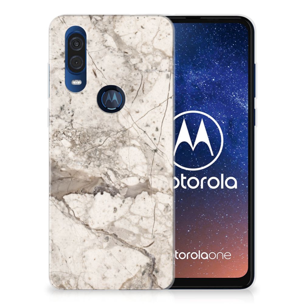 Motorola One Vision TPU Siliconen Hoesje Marmer Beige