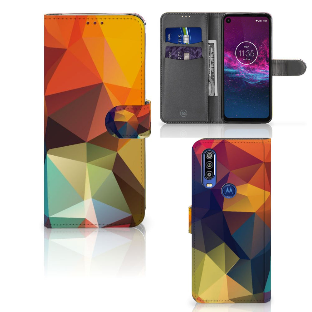 Motorola One Action Book Case Polygon Color