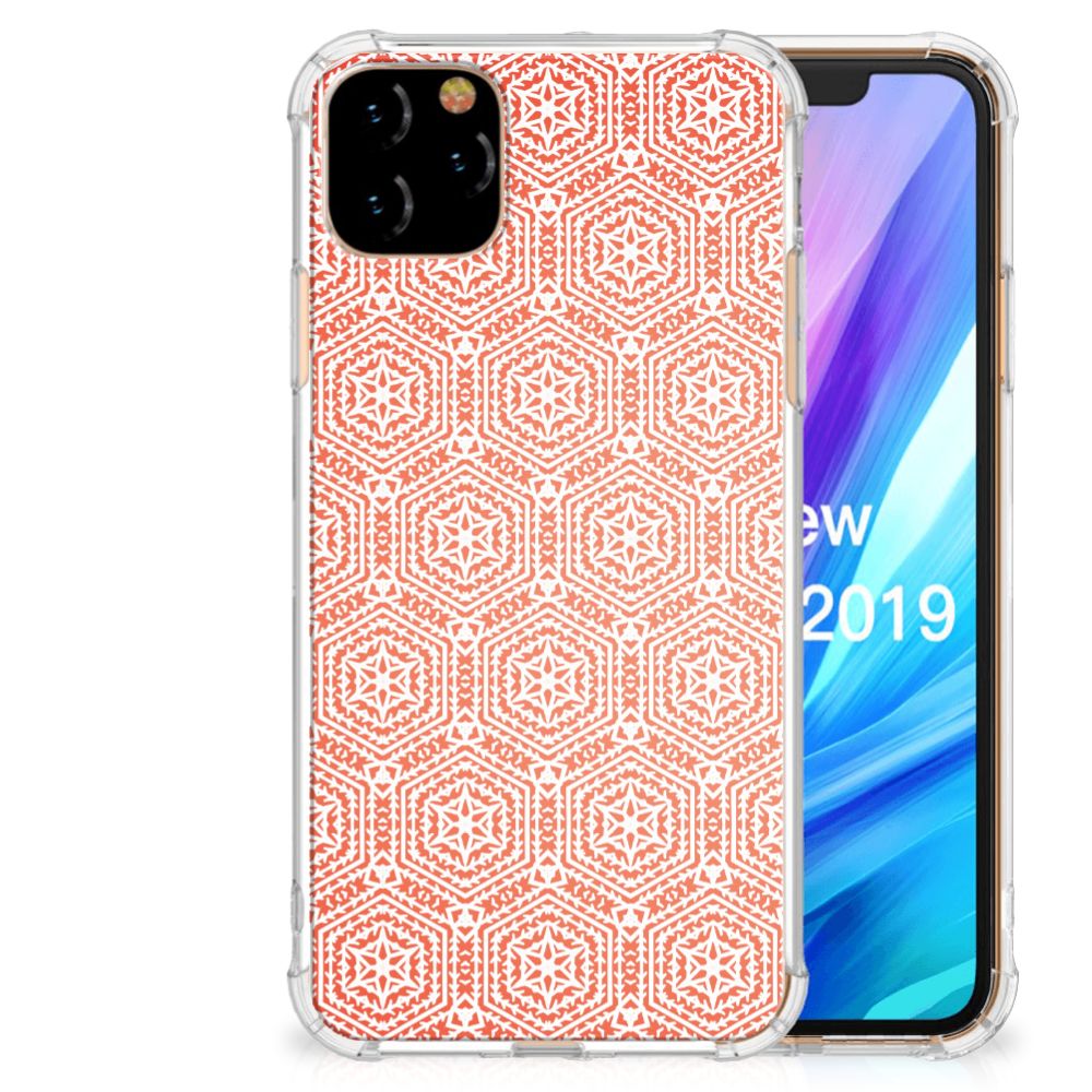 Apple iPhone 11 Pro Max Doorzichtige Silicone Hoesje Pattern Orange