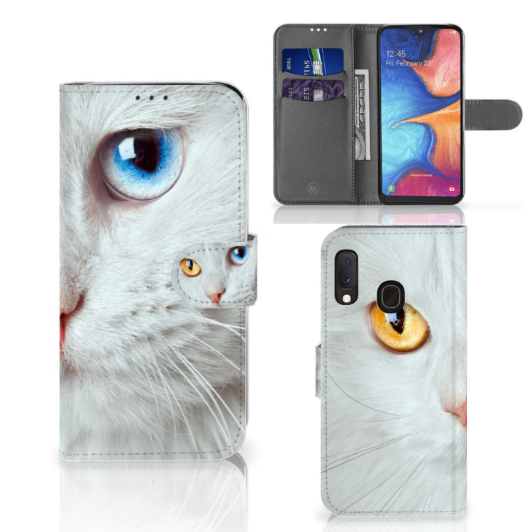 Samsung Galaxy A20e Telefoonhoesje met Pasjes Witte Kat