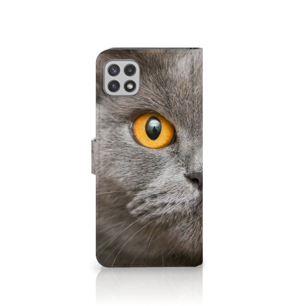 Telefoonhoesje met Pasjes Samsung Galaxy A22 5G Britse Korthaar met afbeelding van een Britse korthaar kat.