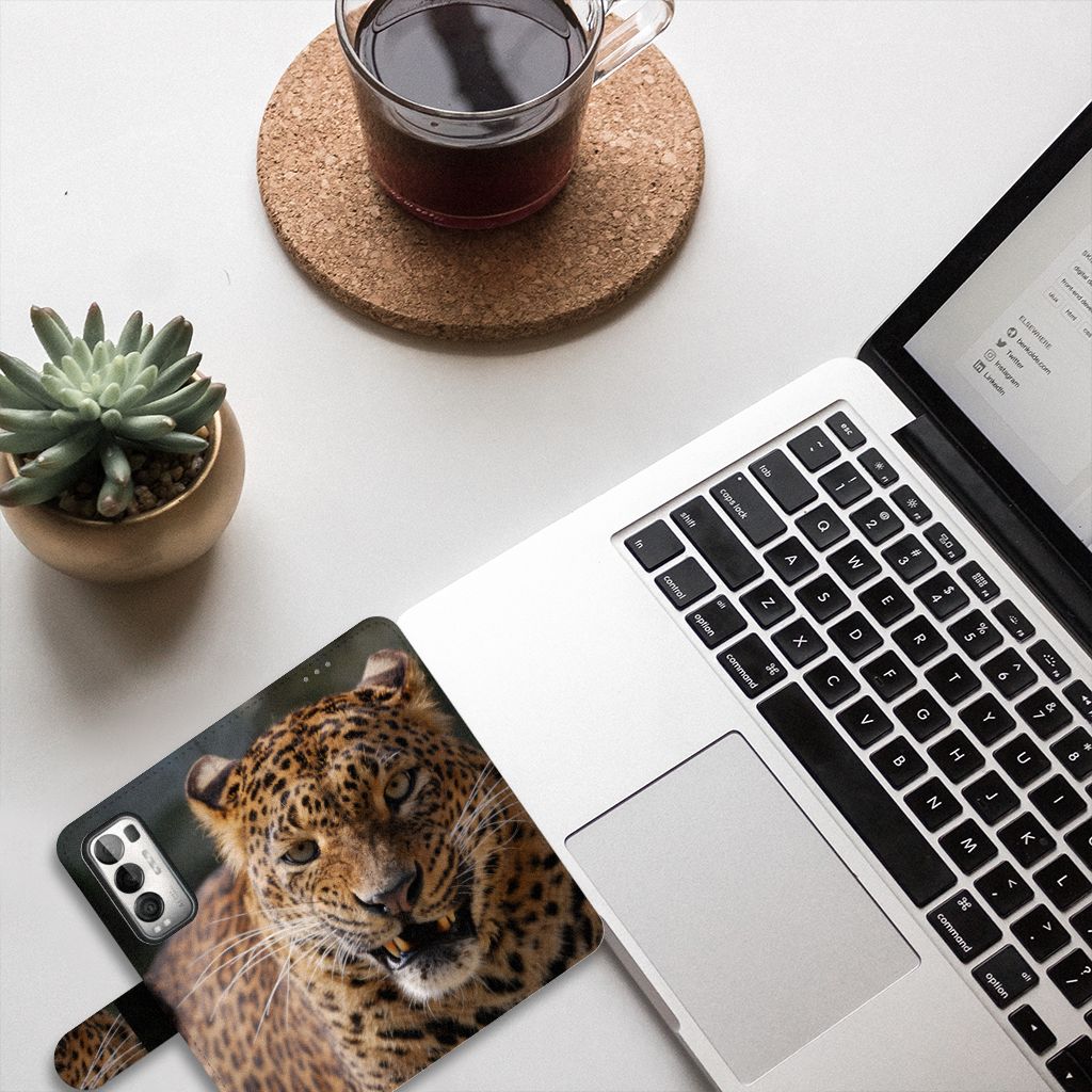 OPPO Find X3 Neo 5G Telefoonhoesje met Pasjes Luipaard