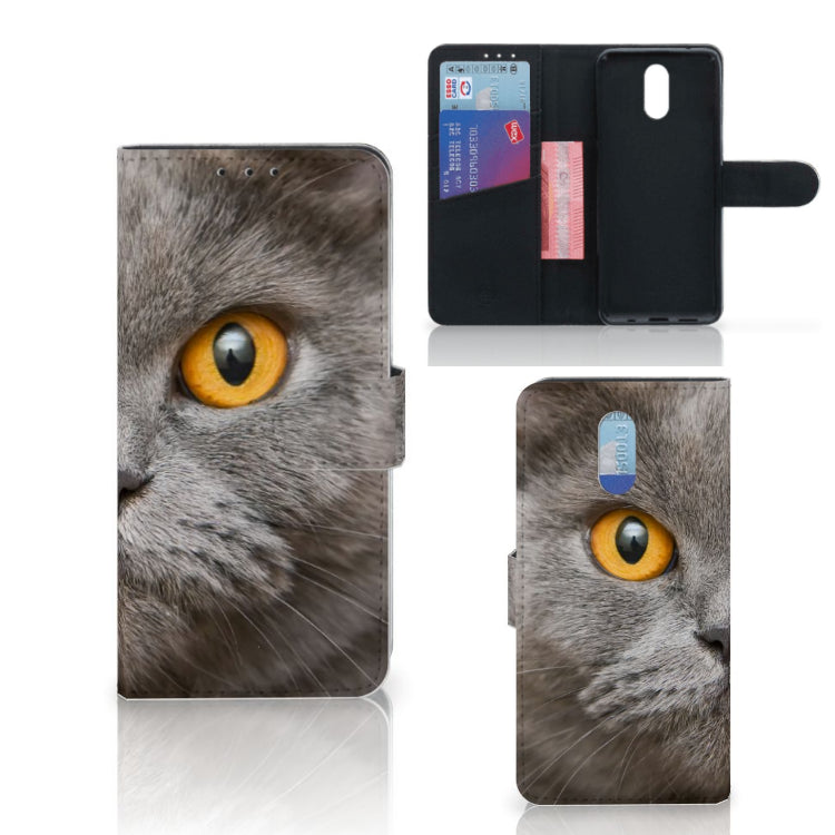 Telefoonhoesje met Pasjes Nokia 2.3 Britse Korthaar met indrukwekkende kat en kleuraccenten.