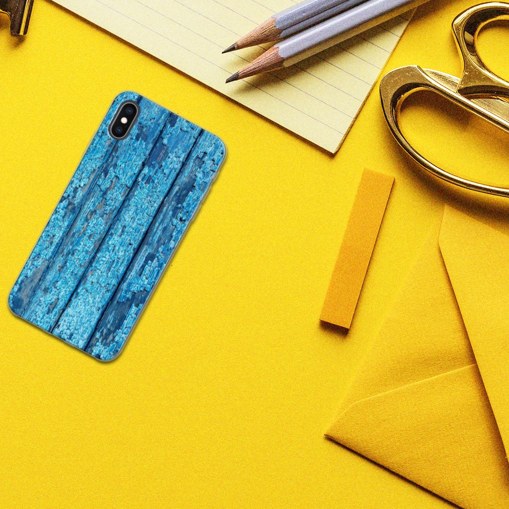 Apple iPhone Xs Max Bumper Hoesje Wood Blue
