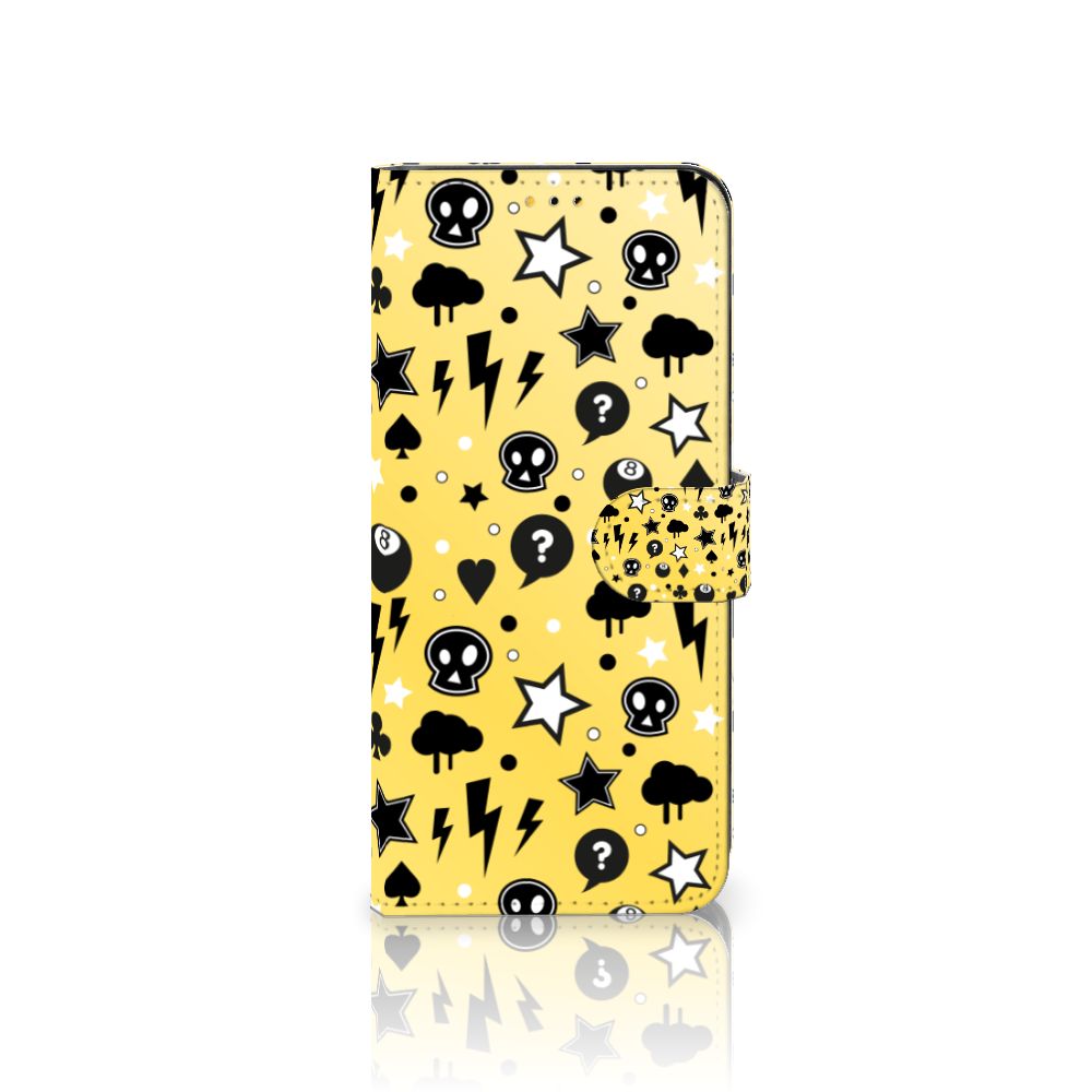 Telefoonhoesje met Naam Samsung Galaxy A14 5G Punk Geel met punk design in zwart en geel.