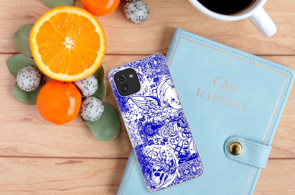 Silicone Back Case Samsung Galaxy A03 Angel Skull Blauw B2C Telecom