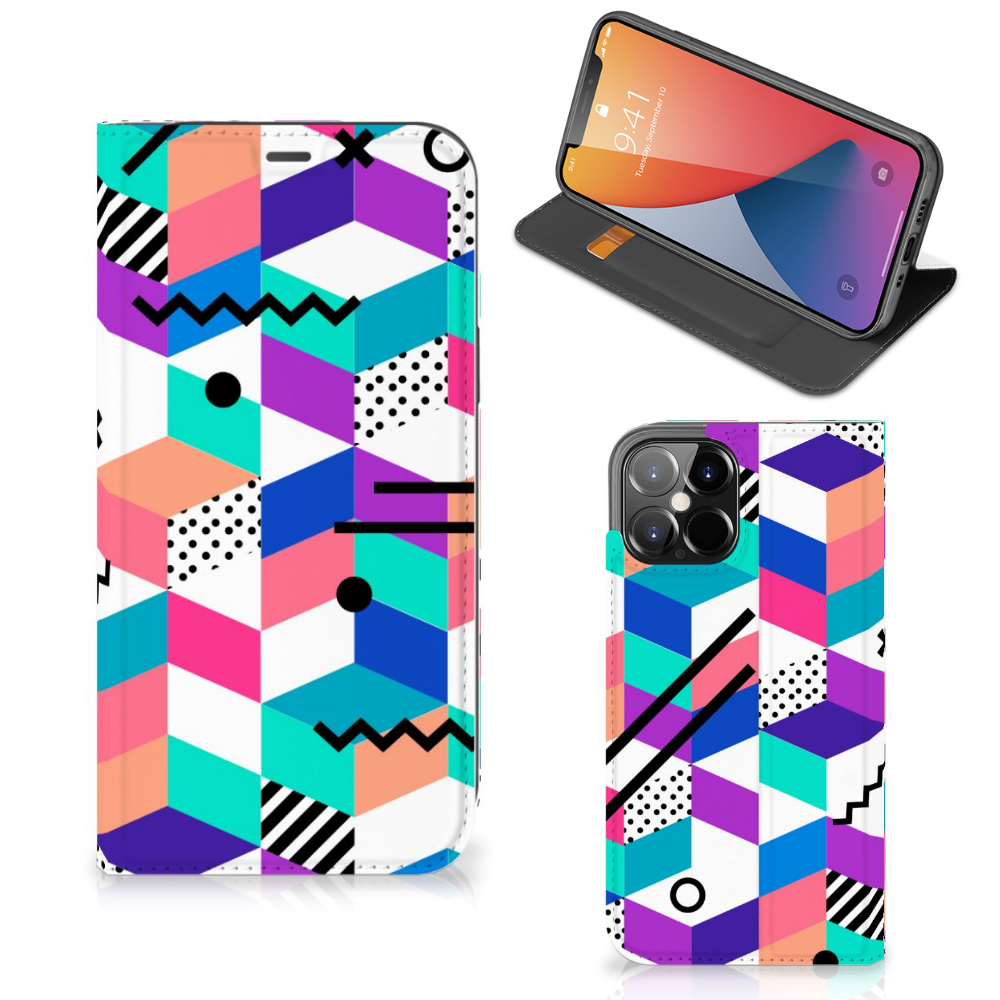 iPhone 12 Pro Max Stand Case Blokken Kleurrijk - B2C Telecom