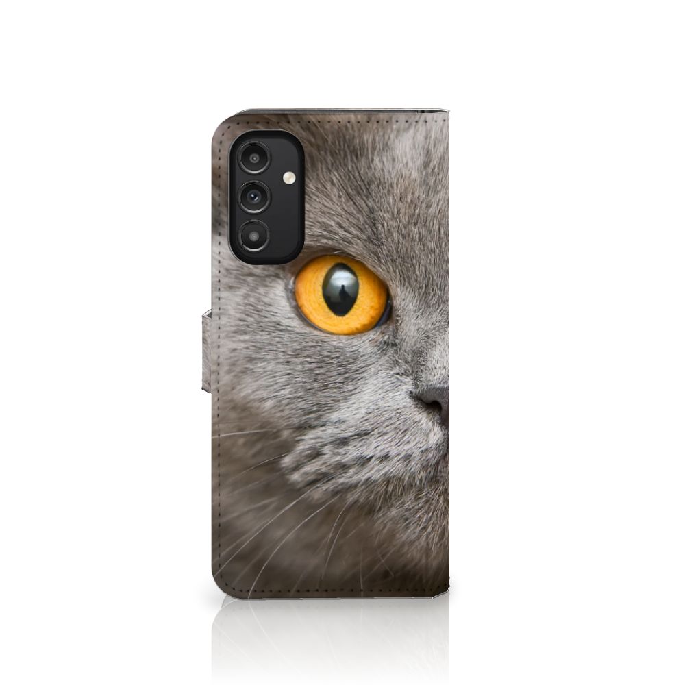 Telefoonhoesje met Pasjes Samsung Galaxy A14 4G Britse Korthaar met close-up kat oog