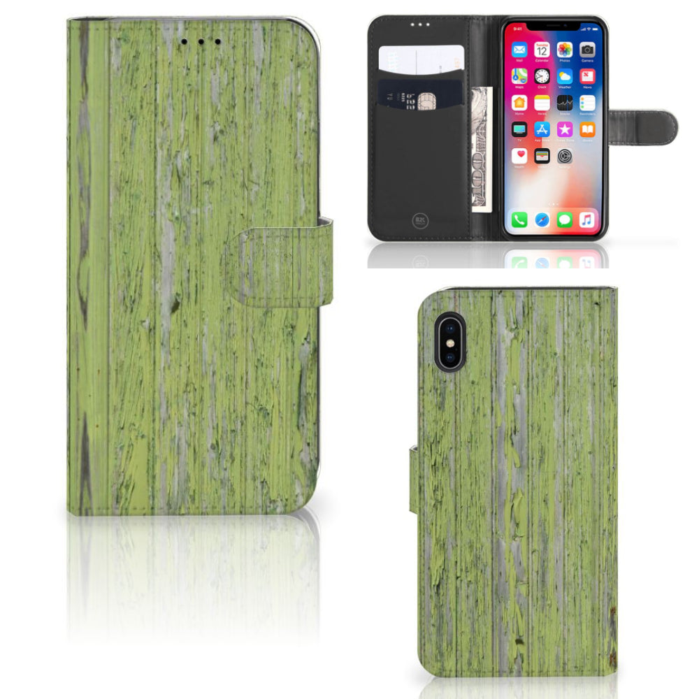 Apple iPhone Xs Max Book Style Case Green Wood