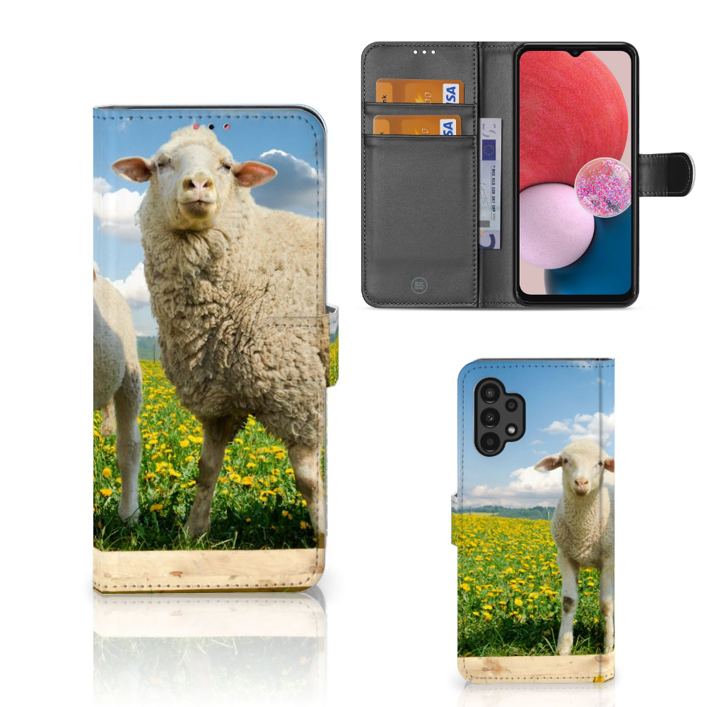 Samsung Galaxy A13 (4G) Telefoonhoesje met Pasjes Schaap en Lammetje