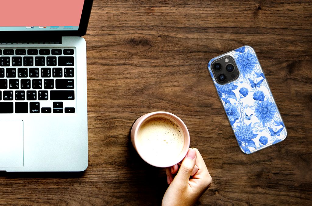 Bloemen Hoesje voor iPhone 15 Pro Max Flowers Blue B2C Telecom