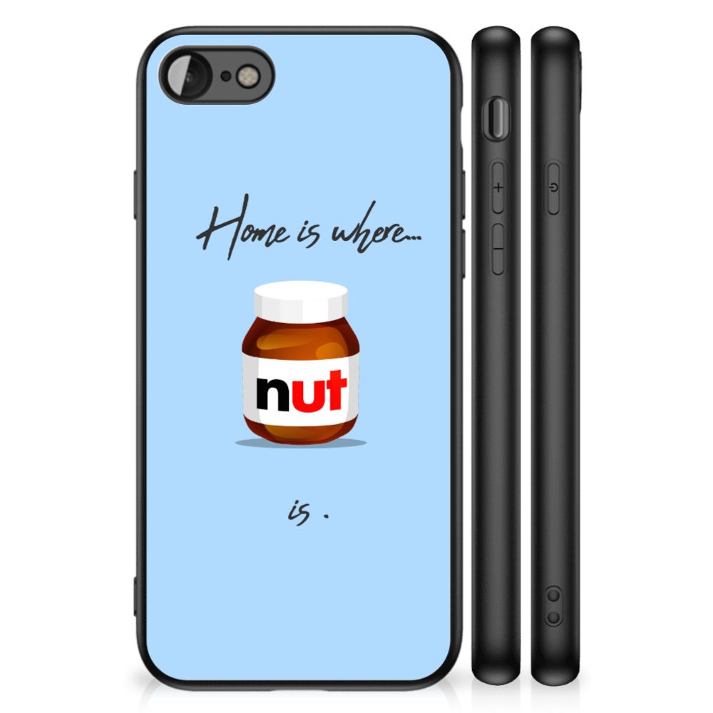 iPhone SE 2022 | SE 2020 | 7/8 Back Cover Hoesje Nut Home met Nut potje ontwerp op een blauwe achtergrond.